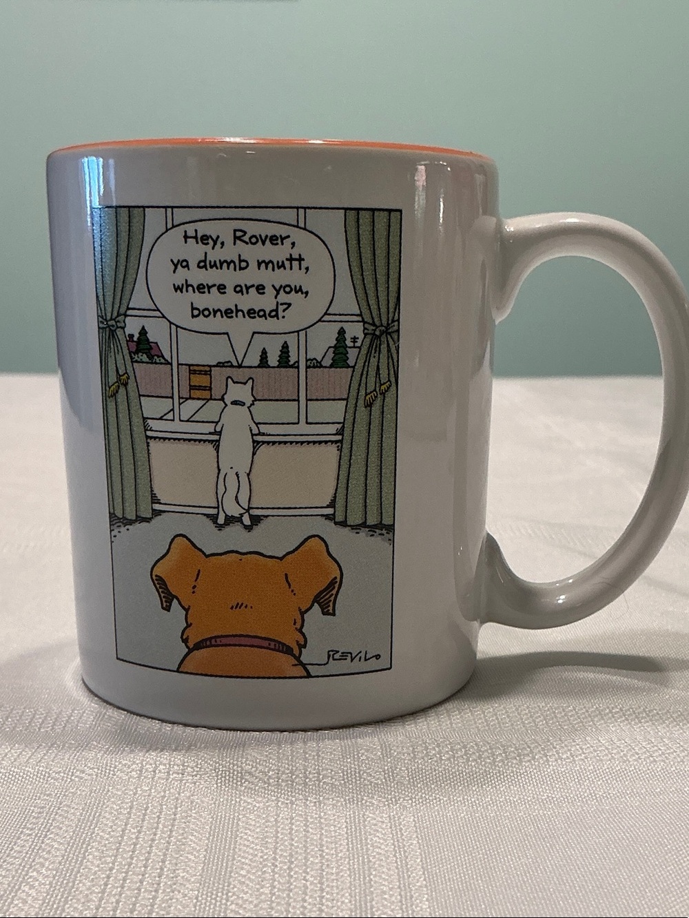 White Ceramic Cat-Themed Comic Mug - Pets Cat